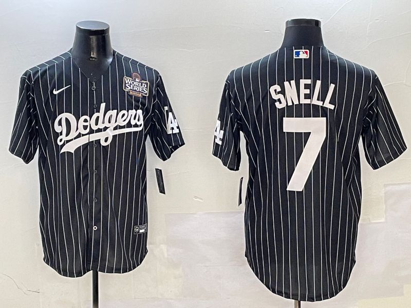 Men Los Angeles Dodgers #7 Snell Black Stripe Jointly Name 2025 Nike MLB Jersey style 5